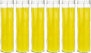 Mega Candles 6 pcs Unscented Yellow 7 Day Glass Container Devotional Prayer Candles, Premium Wax Candle 2 Inch x 8 Inch, Sanctuary, Vigils, Prayers, Blessings, Religious, Memorials, Remembrance