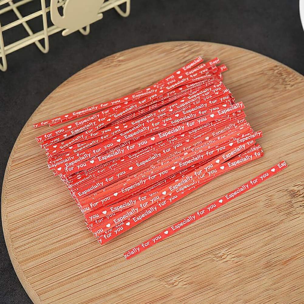 GSHLLO 100 PCS Kraft Paper Twist Ties Candy Bag Ties Wire Ties for Cellophane Bags Red