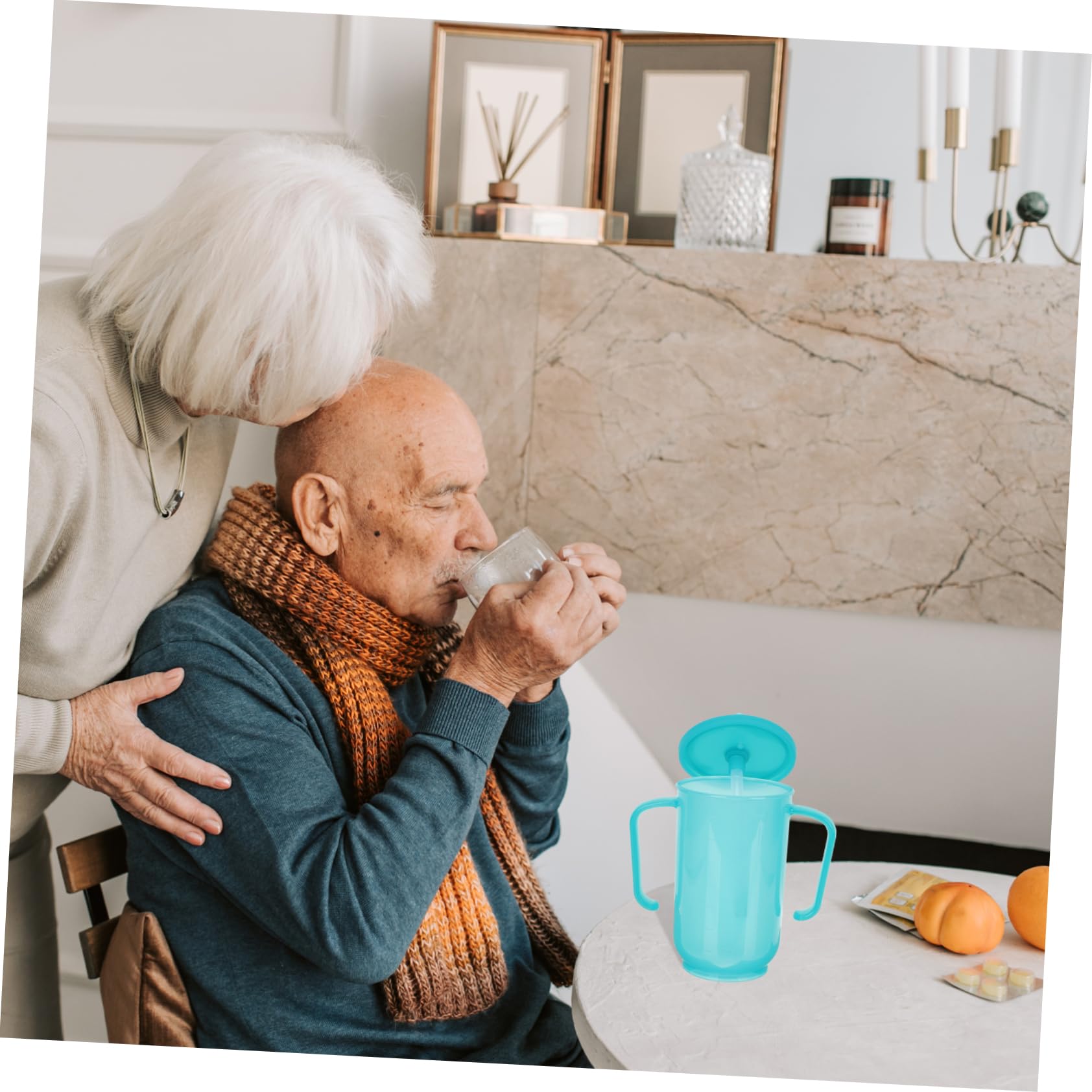 PACKOVE 3 Piezas Taza de Alimentación Líquida con Pajita para Pacientes Postrados Copa Ergonómica para Ancianos y Discapacitados Diseño Antiderrames y Agarre para Agua