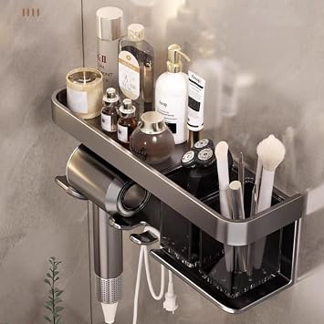 Hair Dryer Holder Wall Mounted Self Adhesive Hair Blow Dryer Rack Organizer Compatible with Most Hair Dryers hairdryer holder for bathroom Aluminum Alloy Waterproof 02#