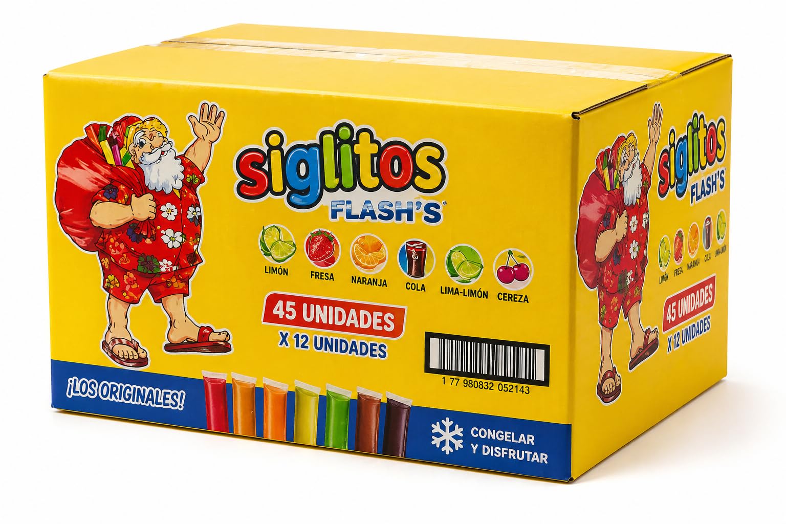 Siglitos Flash's Ice Pops 45 Pack 540 Units Sabores Surtidos Frutales Cola Hielitos Congelables