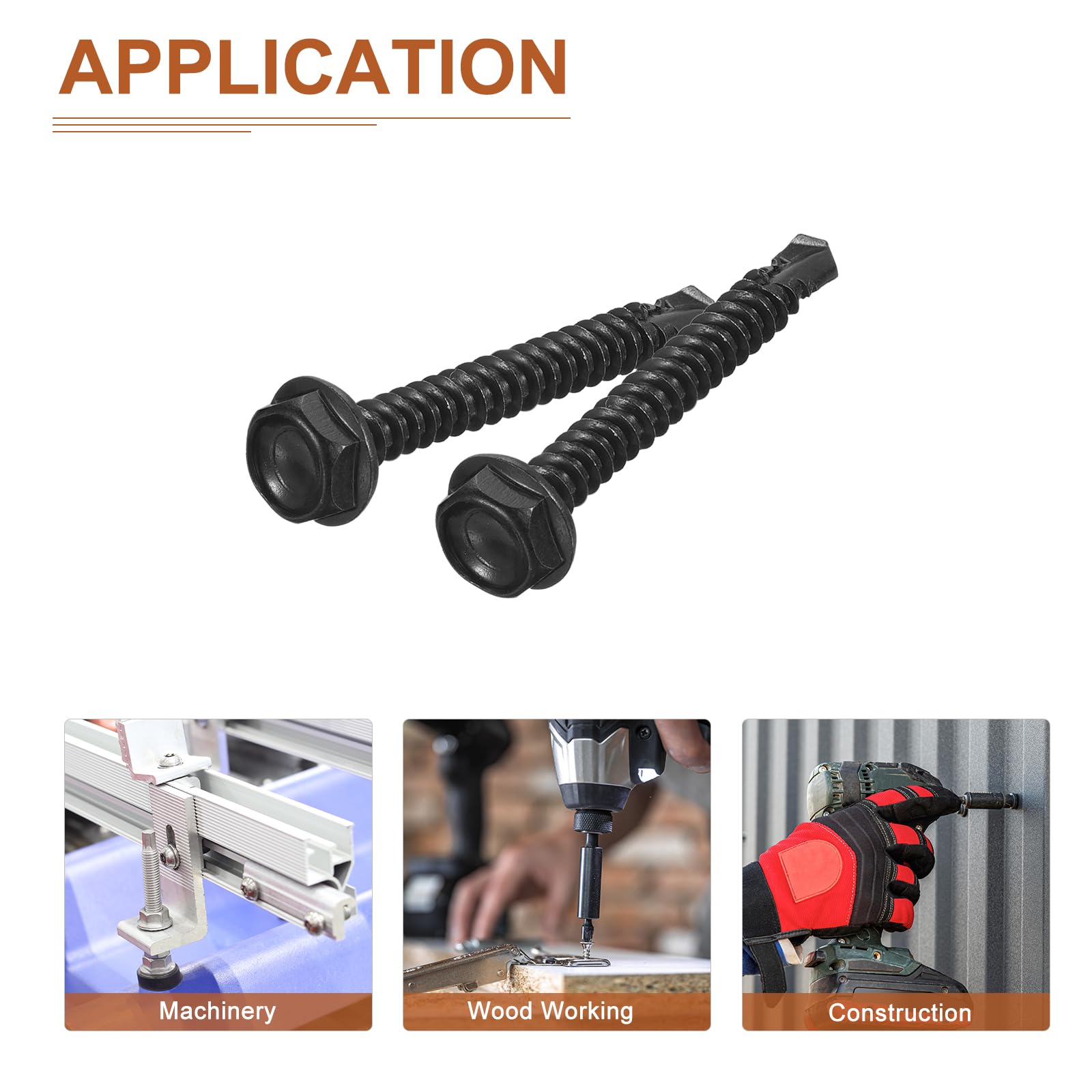 DTGN #10x1-1/2" Hex Washer Head Self Drilling Screws, 50Pack, Good for Machine, 410 Stainless Steel Black Oxide - Image 4