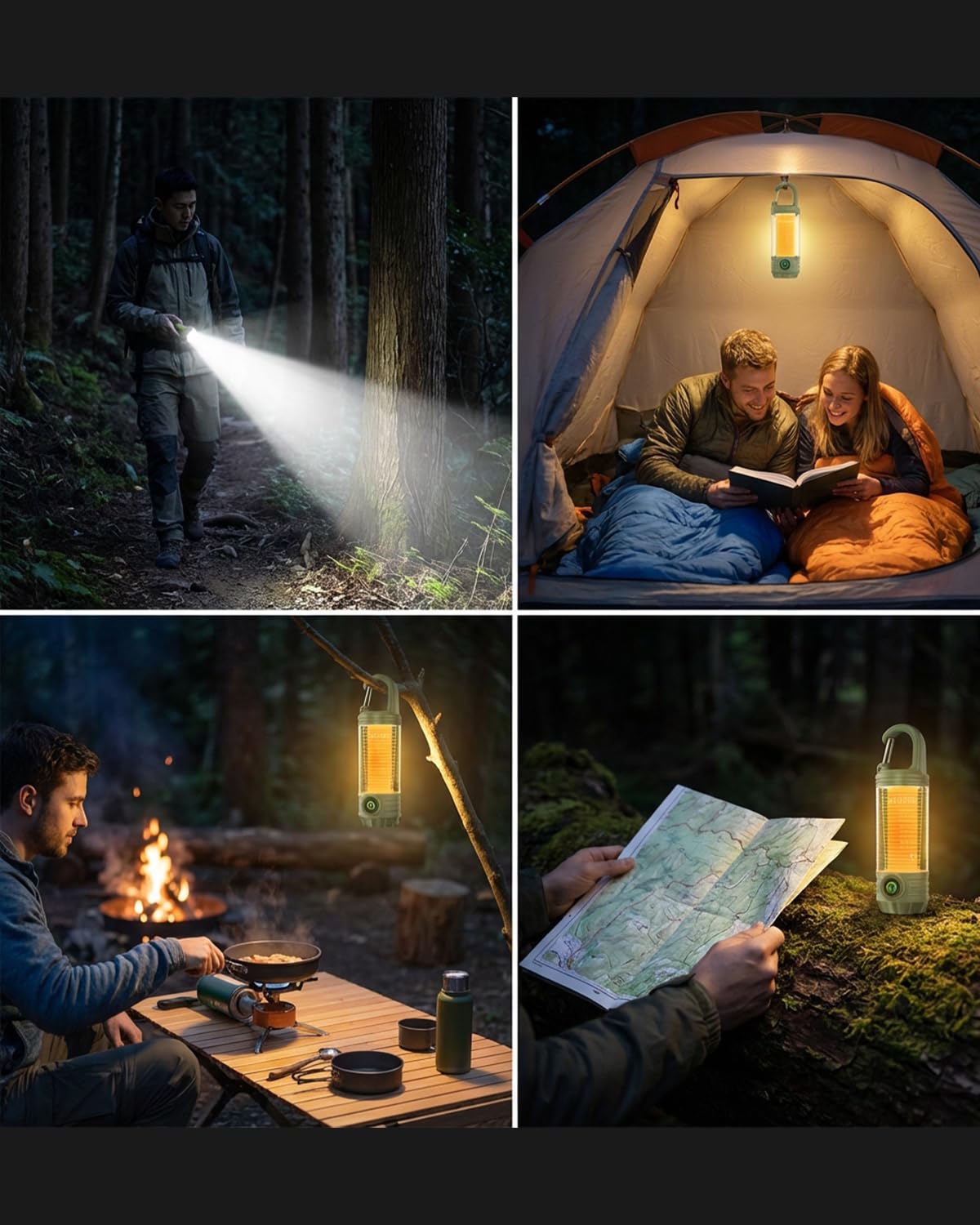 Lanterna, lanterna da campeggio a LED, da appendere, verde chiaro con Sos e 3 modalità, alimentata a batteria, luci sospese portatili per emergenza, interruzioni di corrente, uragano, all'aperto, uso
