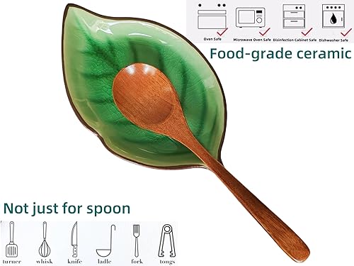 Miniatura 3 de Soporte de cuchara de cerámica para la parte superior de la estufa, grietas de hielo, hojas, lindo soporte para cuchara para encimera de cocina, 1