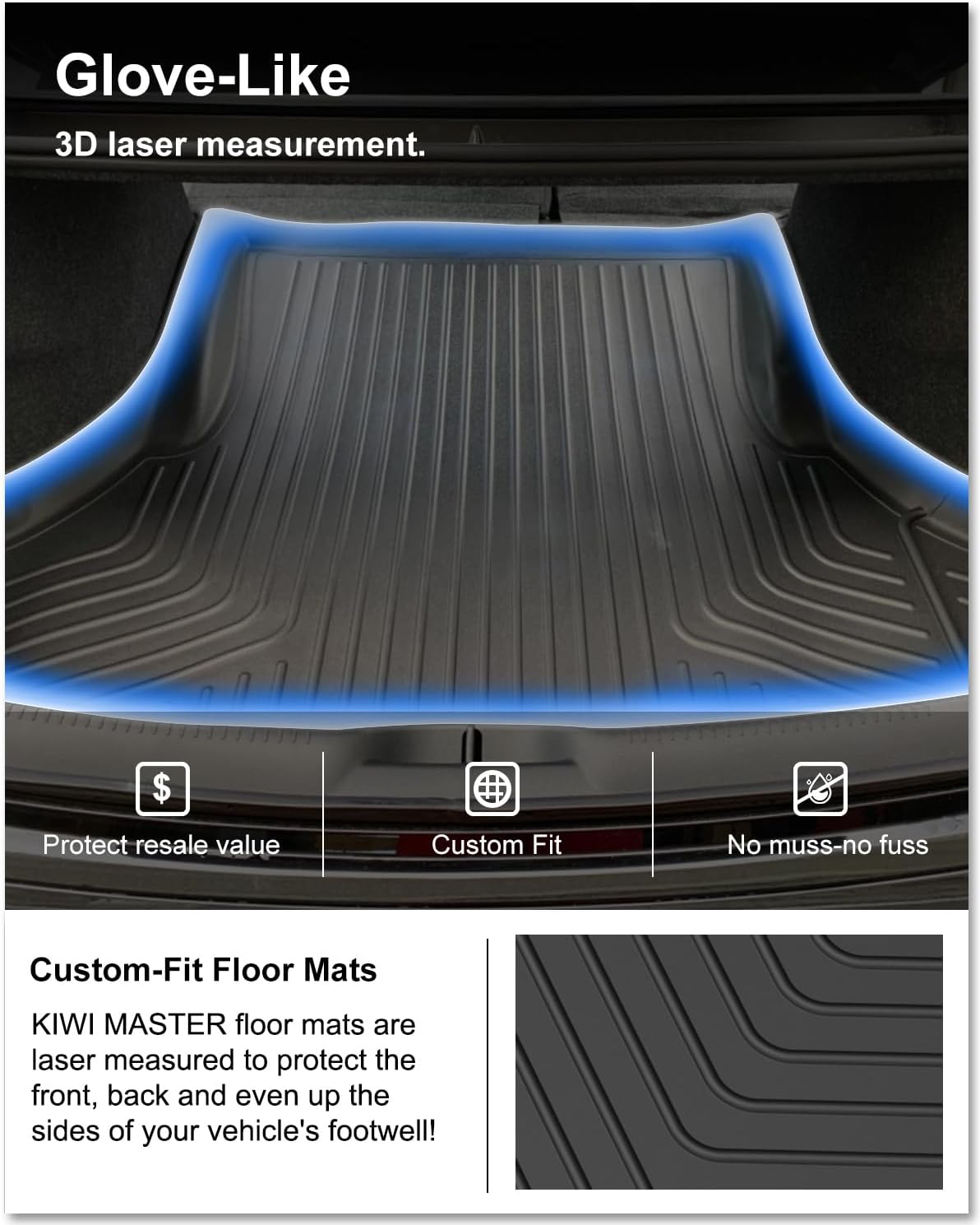 KIWI MASTER Cargo Mat for 2011-2023 Dodge Charger/Chrysler 300, Custom Fit All Weather Rear Cargo Liner, Heavy Duty TPE Tray Trunk Mat, Black - Image 2