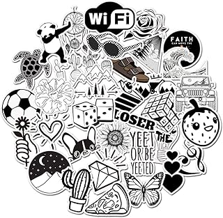 PRETTYSUNSHINE Sticker Schwarz Weiss 50 Stück, VSCO Aufkleber Graffiti Aesthetic Sticker für Auto Fahrrad Koffer Helm Lapt...