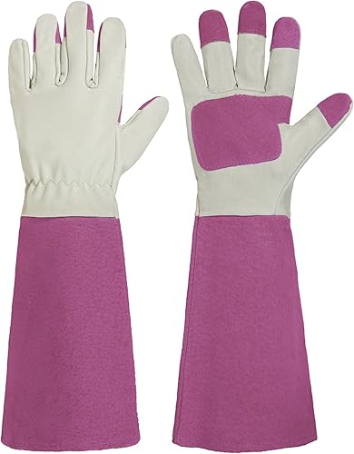 Guantes de poda largos para hombres y mujeres, piel de cerdo, rosa guantes de jardinería, transpirables y duraderos.