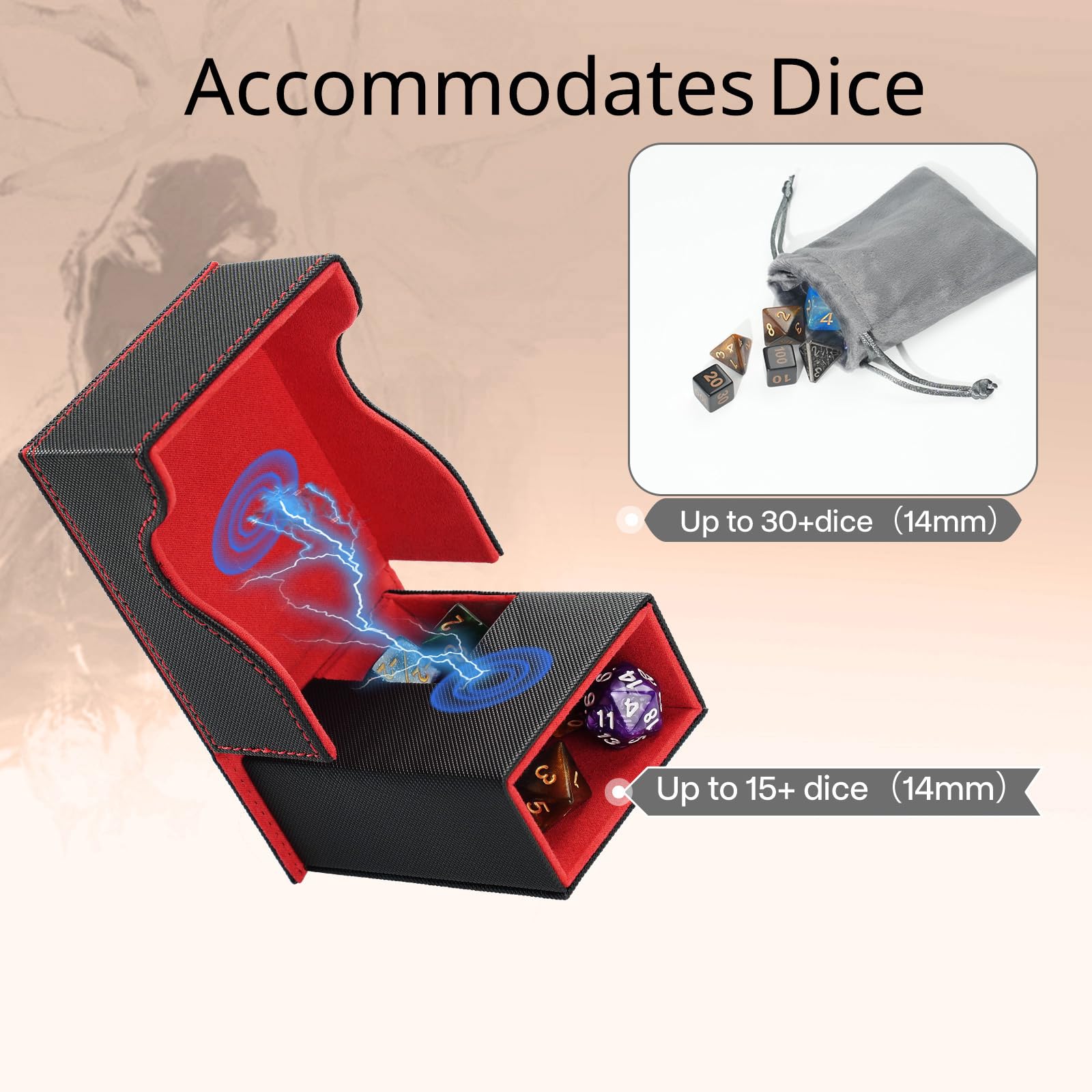 Torre de dados y bandeja, caja portátil Commander, caja de almacenamiento de dados plegable para Dungeons and Dragons, bandeja rodante negro/rojo
