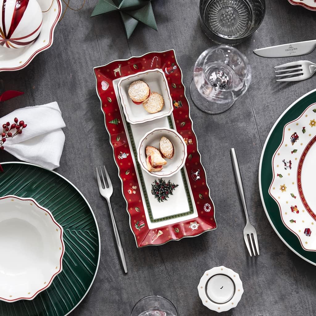 Villeroy & Boch Toy’s Delight Christmas Collection Dip Set, Premium Porcelain, 3 Small Dip Bowls with Presentation Tray, Multicolored