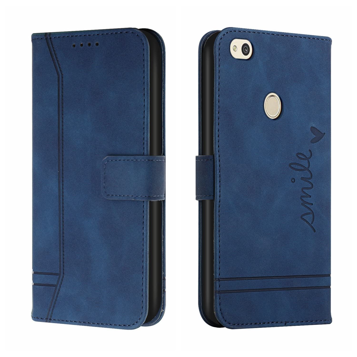 QIWEIQINGCompatible with Huawei P8 Lite 2017 Case, Premium Soft Leather TPU Retro Flip Wallet with 3 Card Holder Magnetic Shockproof Protective Cover for Huawei Honor 8 Lite.Blue HX