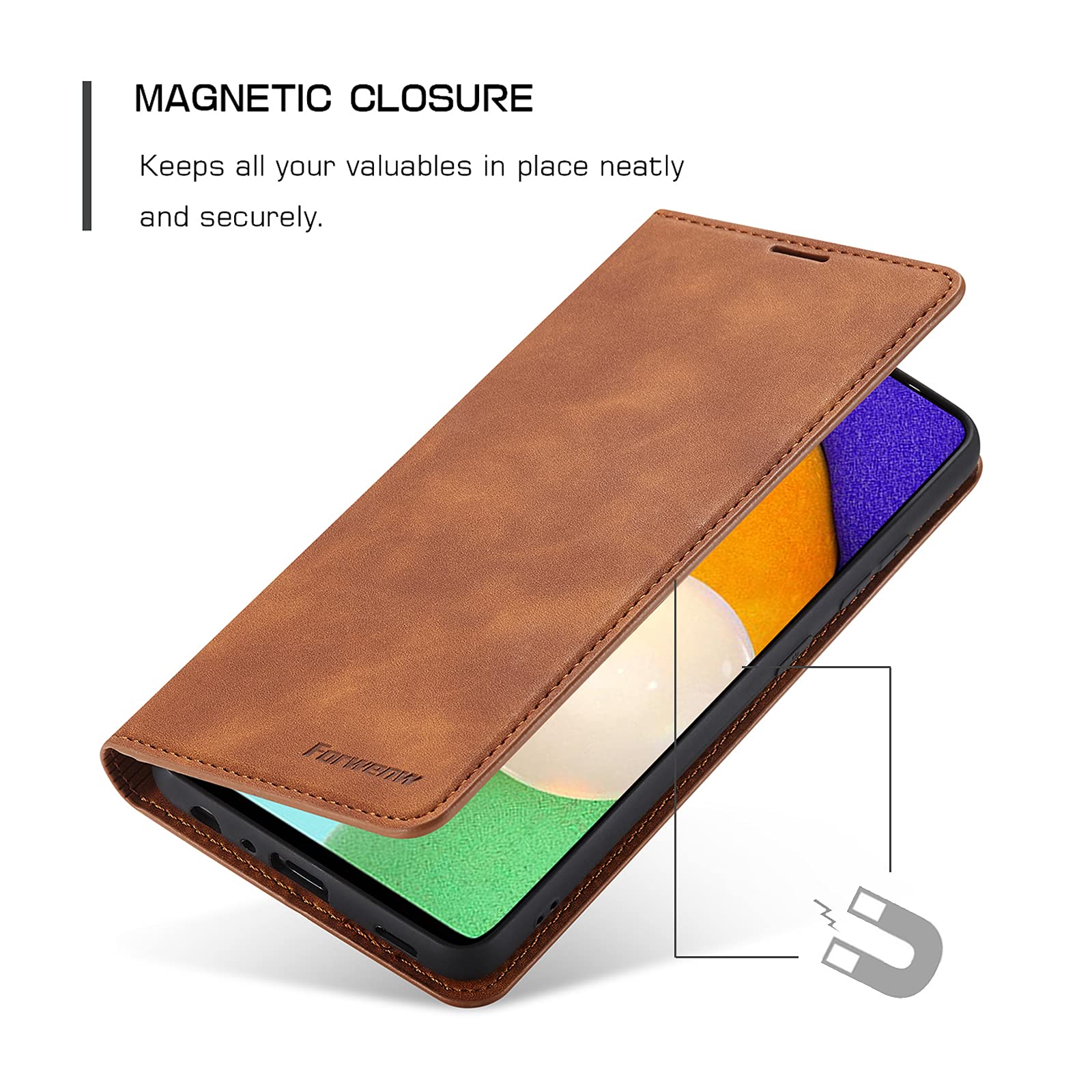 QLTYPRI Etui do Samsung Galaxy A52 4G/5G/A52S 5G, wysokiej jakości skóra PU, pokrowiec z TPU, zderzak z uchwytem na karty, podpórka, ukryta adsorpcja magnetyczna, etui z klapką i portfelem, do Samsung