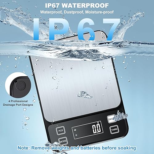 Miniatura 2 de Diyife - Báscula de cocina impermeable IPX67 de 22 libras con alta precisión de 0.00 oz0.001 onzas, báscula grande de acero inoxidable para