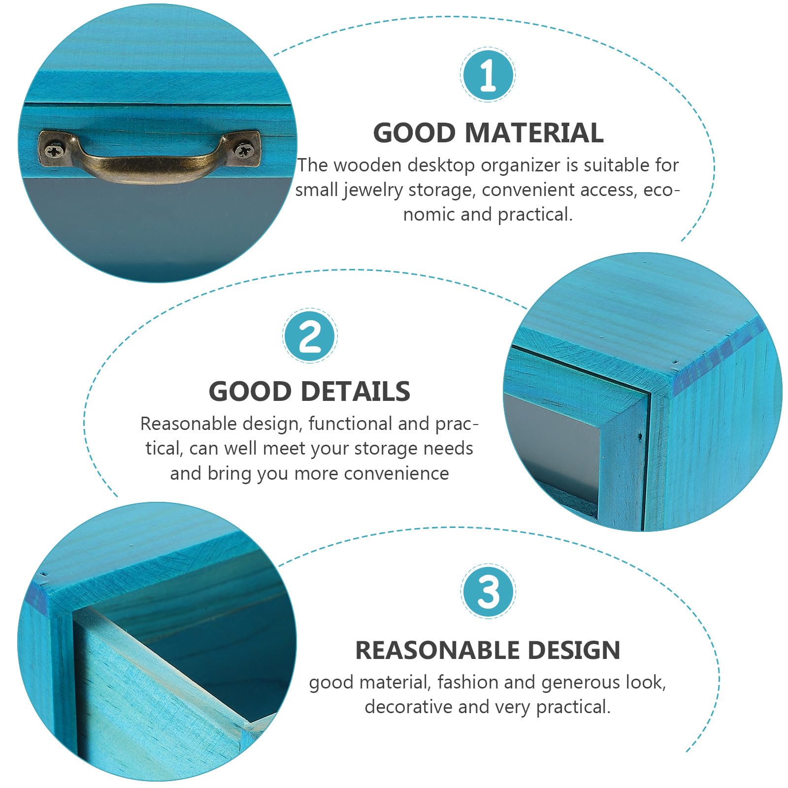 Organizador de Madera para Escritorio 2 Cajones Gabinete Pequeño Azul Mediterráneo Estante de Almacenamiento Multifuncional para Maquillaje y Artículos Diversos Soporte Estable