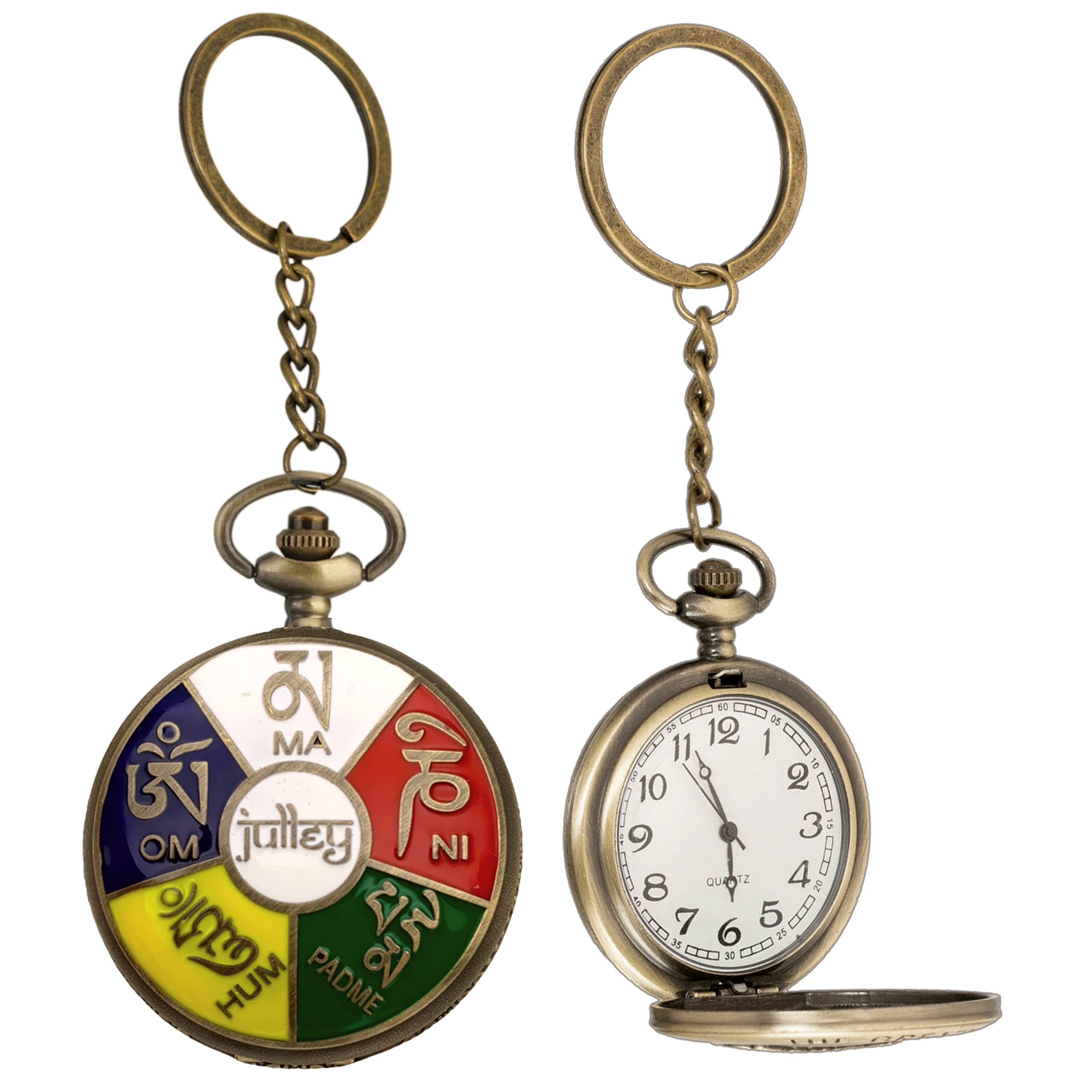 Premium Pocket Watch Julley Ladhakh Retro Antique Key Chain Vintage Bronze Analog Pocket Watch Stainless Steel Metal Car Bike Home Keychain with Key Ring Anti Rust Gift for Men & Women