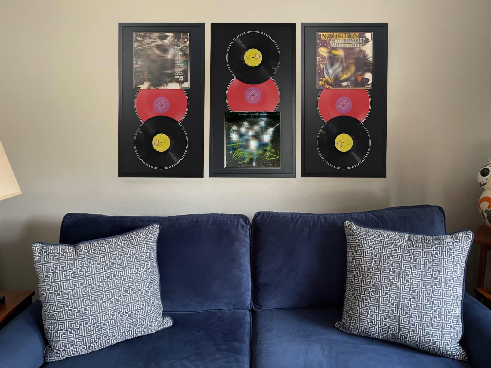 XINWENLI cadres doubles pour disques vinyles - 48 x 86 cm - À suspendre au mur - 30,5 cm - Noir - Pour la maison, le bureau, décoration d'intérieur, les amateurs d'albums - Cadeaux pour les amateurs