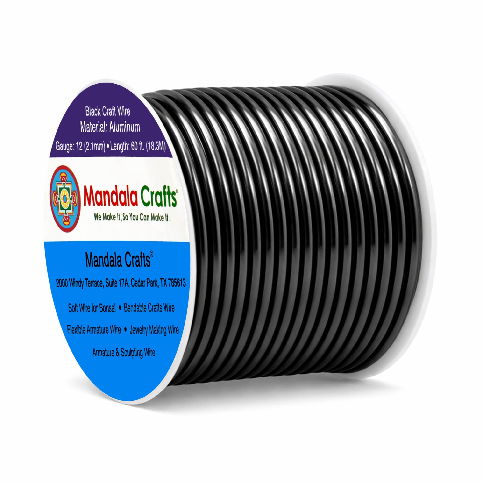 Mandala Crafts 12 Gauge Black Anodized Aluminum Craft Wire, 60 FT