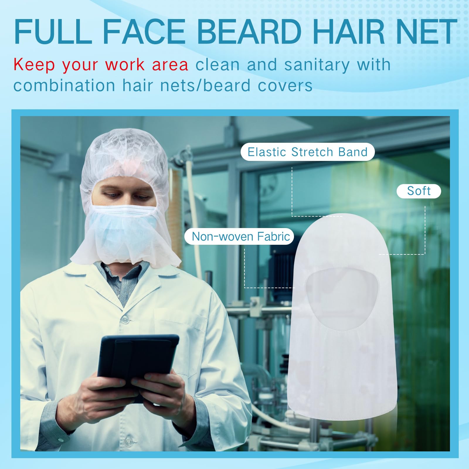 Yahenda 200 campanas desechables para barba de cara completa, redecillas elásticas para el cabello, redecillas protectoras para el cabello, redecillas para el cabello, servicio de alimentos, campanas