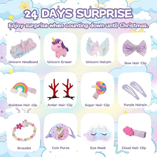 Vista 3 de Calendario de Adviento 2025 para niñas - Regalos de unicornio para niña, 24 días de cuenta regresiva de Navidad, caja sorpresa, calendario de cuenta