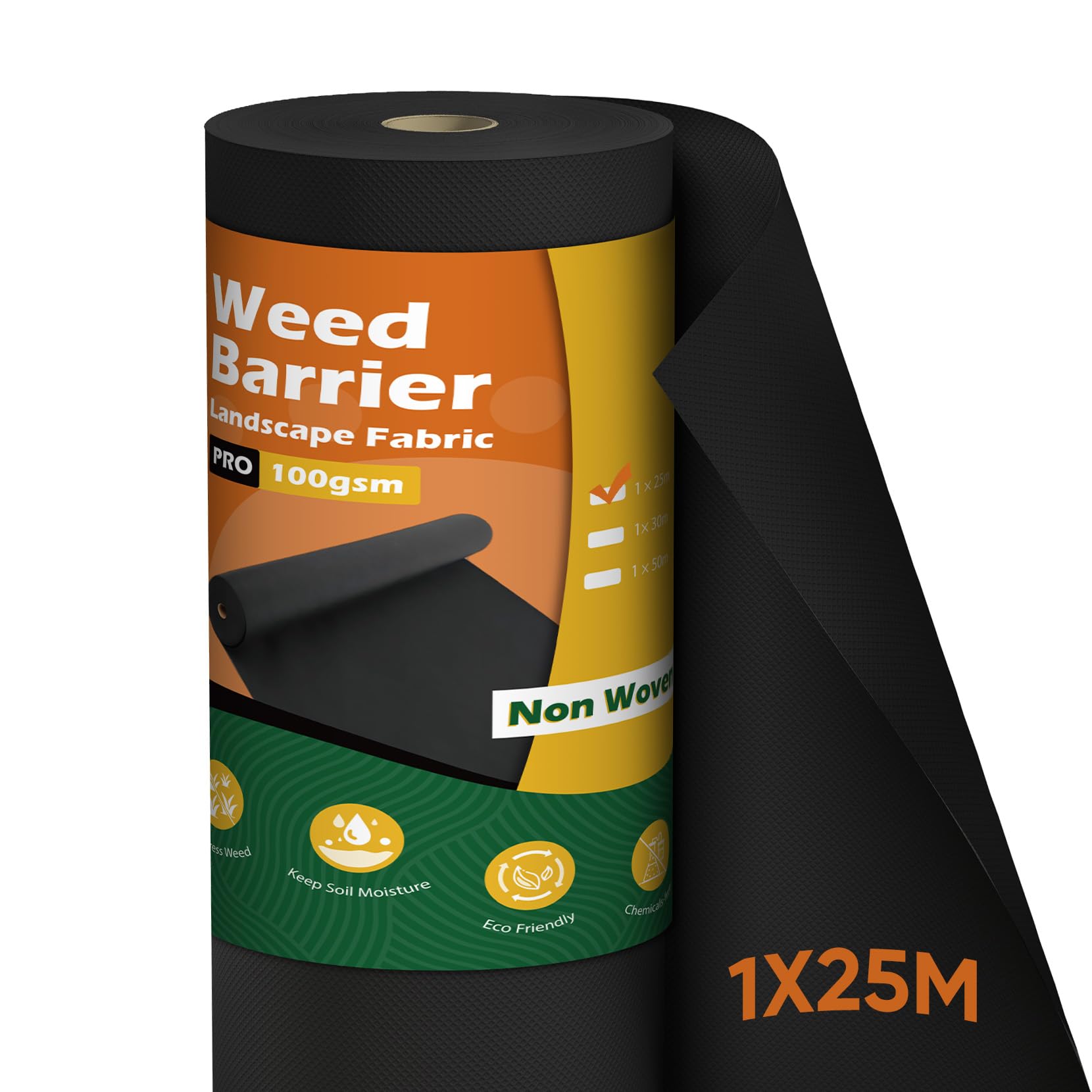 iropro Unkrautvlies Gartenvlies 100g/m², 25m² Unkrautflies für Garten Unkrautfolie Wasserdurchlässig Reißfestes Unkrautgewebe Rolle Unkrautfolie,Anti Repousse,Hohe UV-Stabilisierung, 1m x 25m