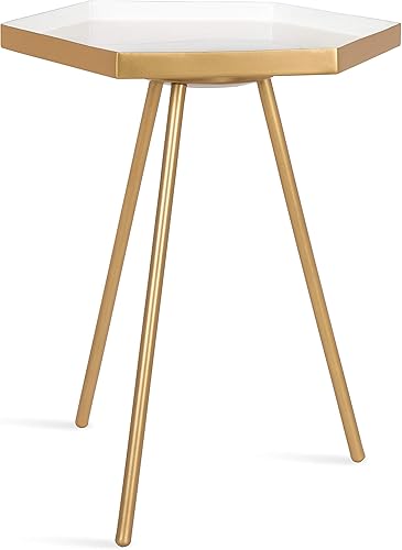 Miniatura 4 de Kate and Laurel Kashvi - Mesa auxiliar hexagonal moderna, 14 x 14 x 20 pulgadas, color blanco y dorado, mesa auxiliar geométrica contemporánea