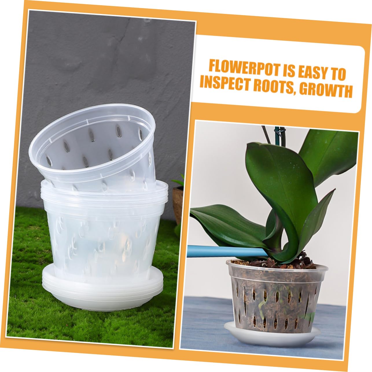 POPETPOP 15ensembles Pots à Orchidées Transparente avec Saucisses Plastique Pots Respirants à Drainage pour Plantes Orchidées Et