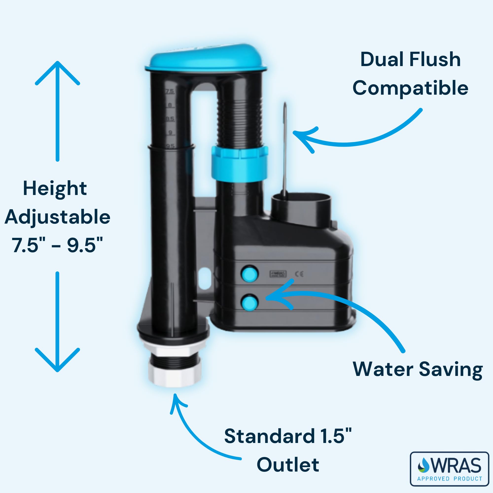 Universele Dual Flush Toilet Syphon Verstelbaar 7.5-9.5" Met Overloop - WRAS Goedgekeurd