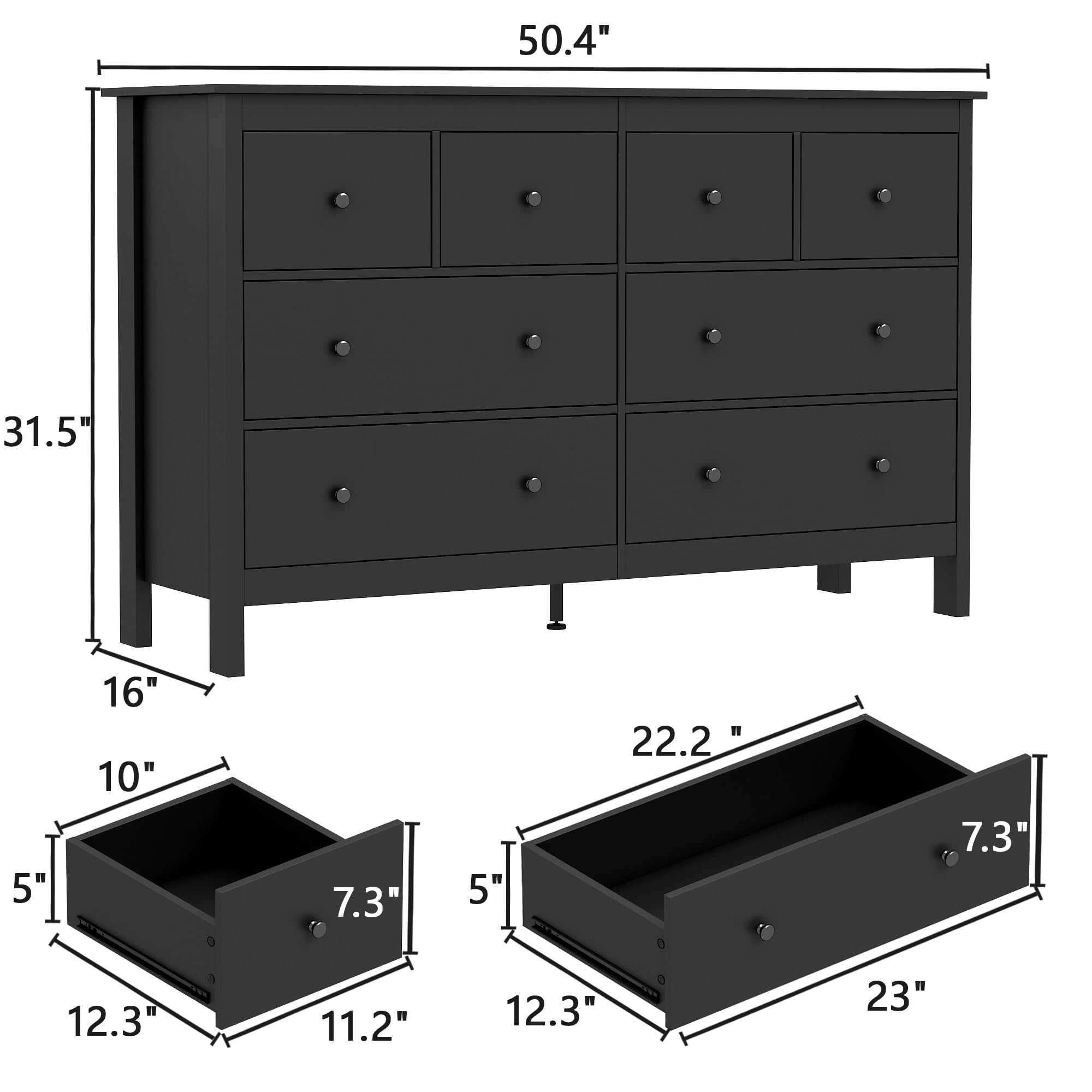 Amazon.com: wanan 8 Drawer Dresser, 50" Modern Black Dressers Chests of  Drawers, 8 Drawers Wide Dresser for Bedroom : Home & Kitchen