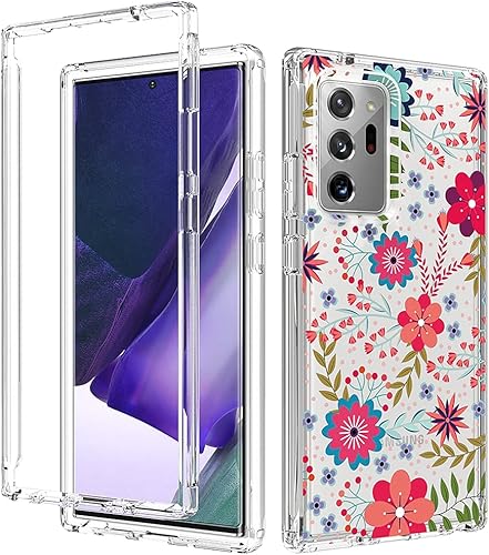 sidande Funda para Galaxy Note 20 Ultra 5G, Samsung Note 20 Ultra, cuerpo completo, a prueba de golpes, transparente, floral, suave, flexible, funda