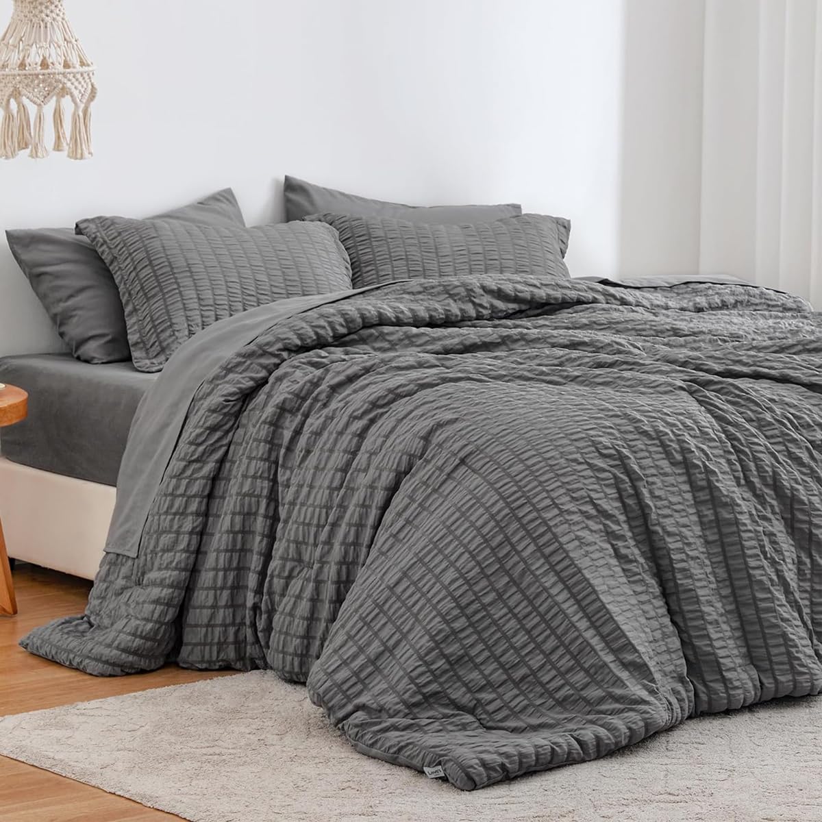 Sedefen Boho Bettwäsche 135x200 cm Beige Getuftet Geometrisch Muster Wendebettwäsche Set Stickerei Shabby Chic Böhmen Bettbezug mit Reißverschluss und 1 Kissenbezug 80x80cm