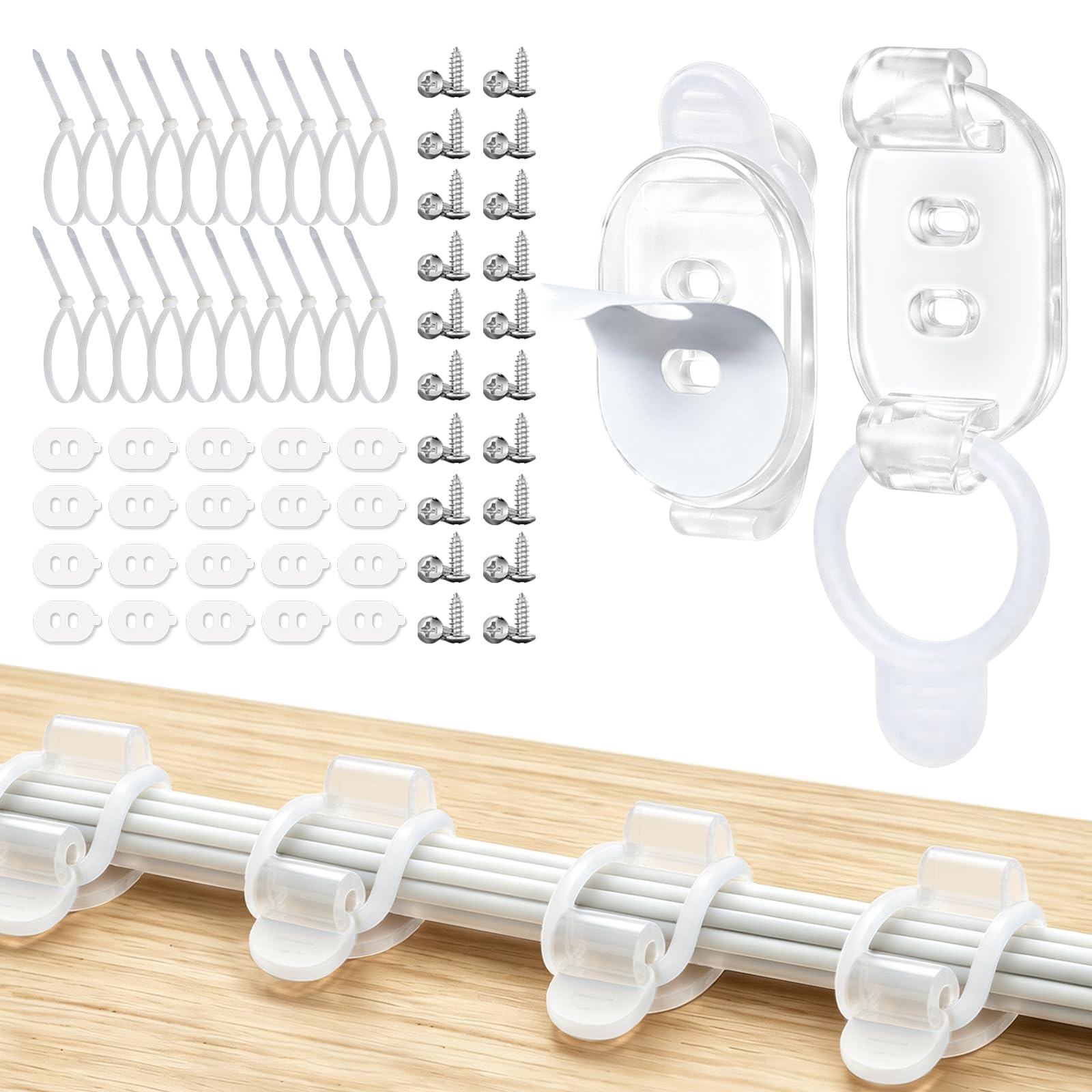Duseu 20 Pack Adjustable Elastic Self-Adhesive Cable Tidy Clips Transparent