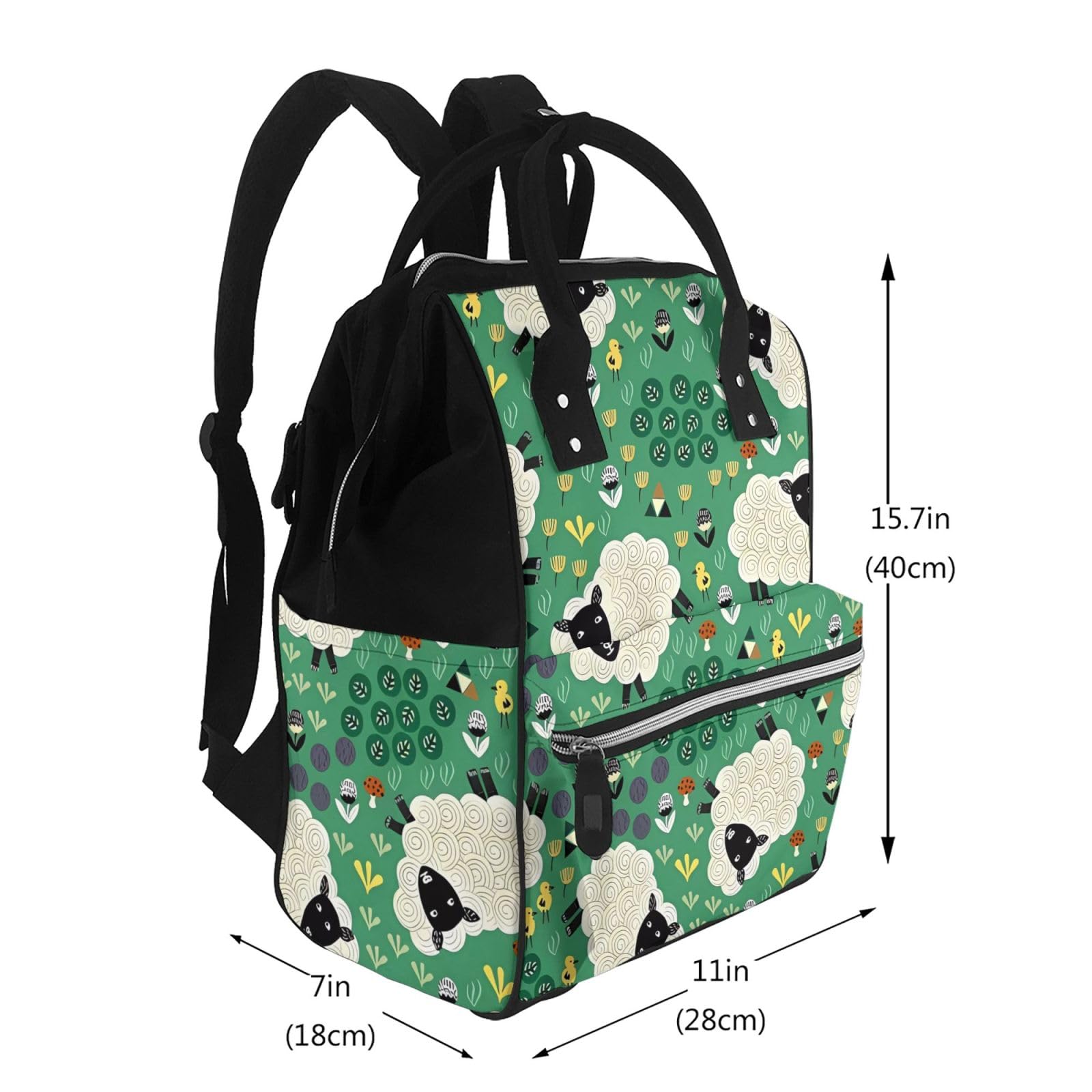 Mochila para pañales de gran capacidad con estampado vintage de libélulas y libélulas, Linda oveja de dibujos animados, Talla única, Casual