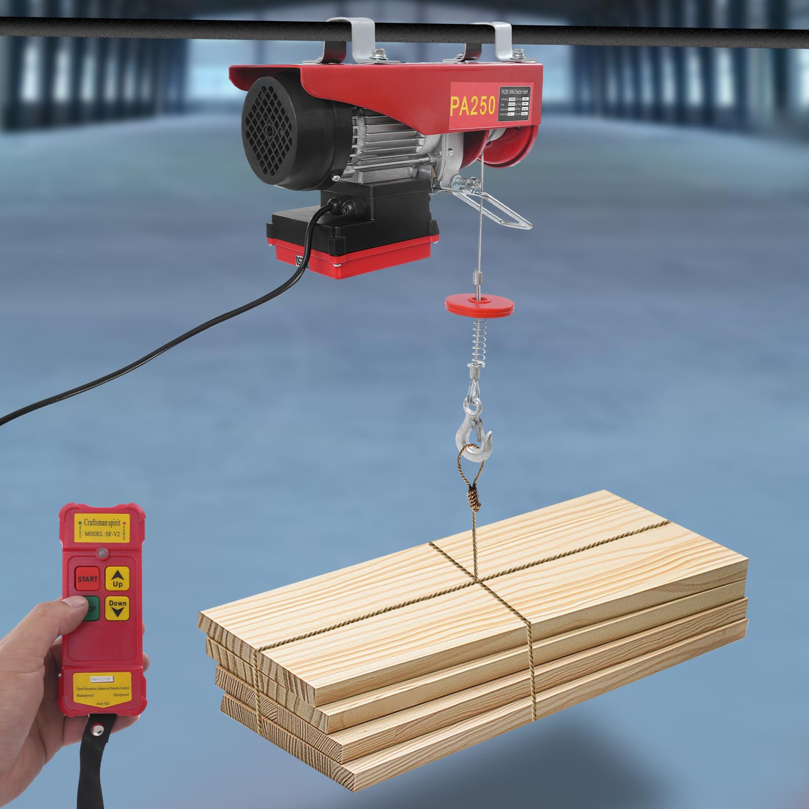 Verricello elettrico 220 V, capacità di carico 250 kg/400 kg/600 kg/1000 kg, altezza di sollevamento 6/12 m, velocità di sollevamento 10 m/min, sollevamento elettrico IP40, per garage
