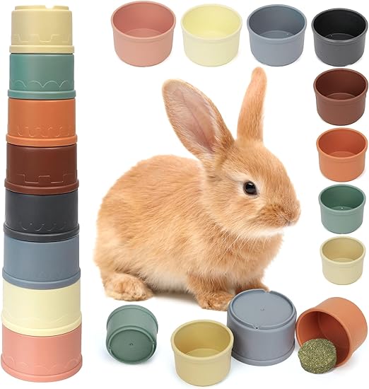 Ranlsen 8PCS Stacking Cups for Rabbits, Multi-Colored Bunny Toys of Different Sizes, Reusable Plastic Nesting Treat Toys for Bunny Small Animals Hiding Food and Playing