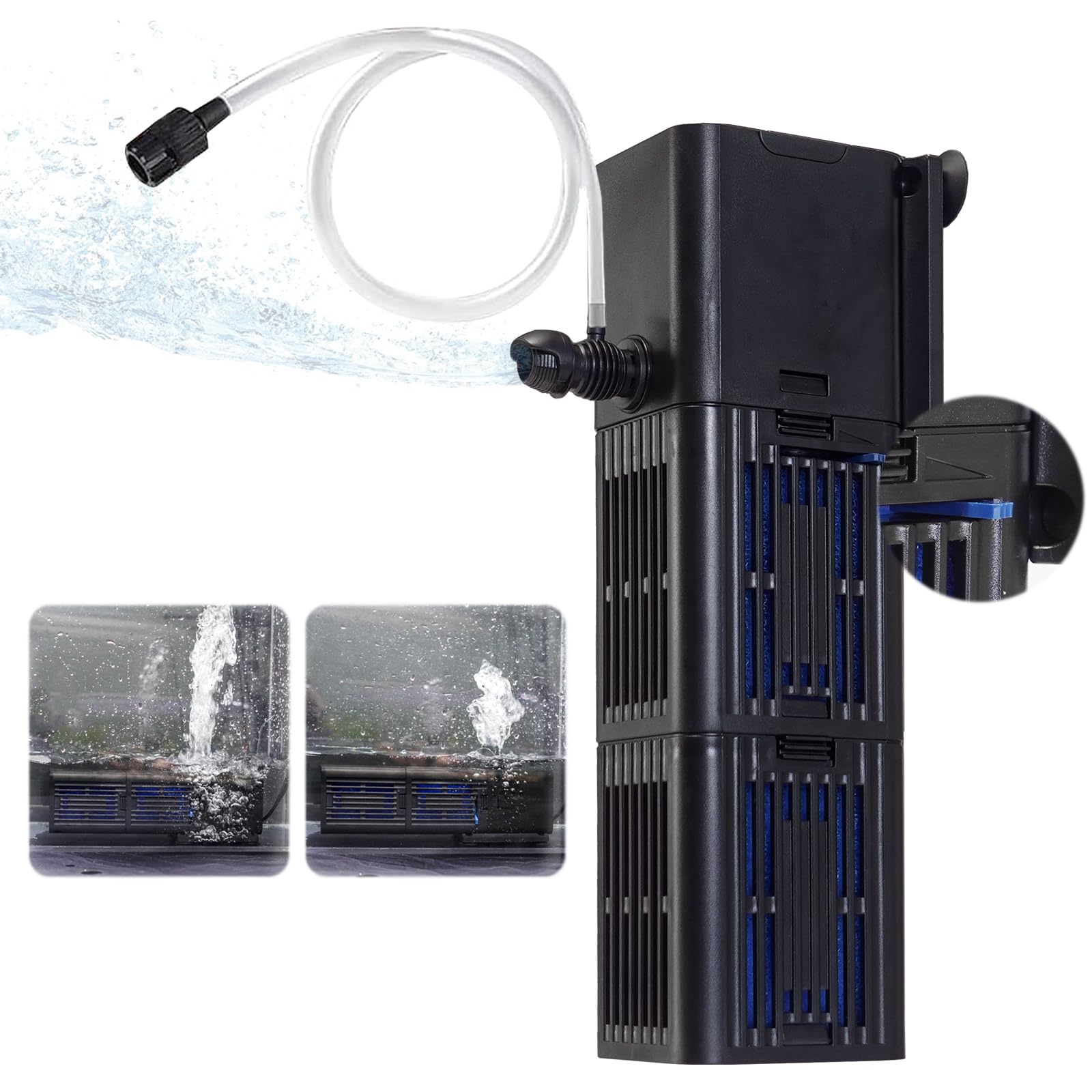 Aquarium Filter Water Flow Adjustable for 55-200 Gallon Fish Turtle Tank 400GPH Biochemical Filtration 4in1 Submersible Internal Powerful Pumps & Filters Keep Freshwater Saltwater Crystal Clear Large