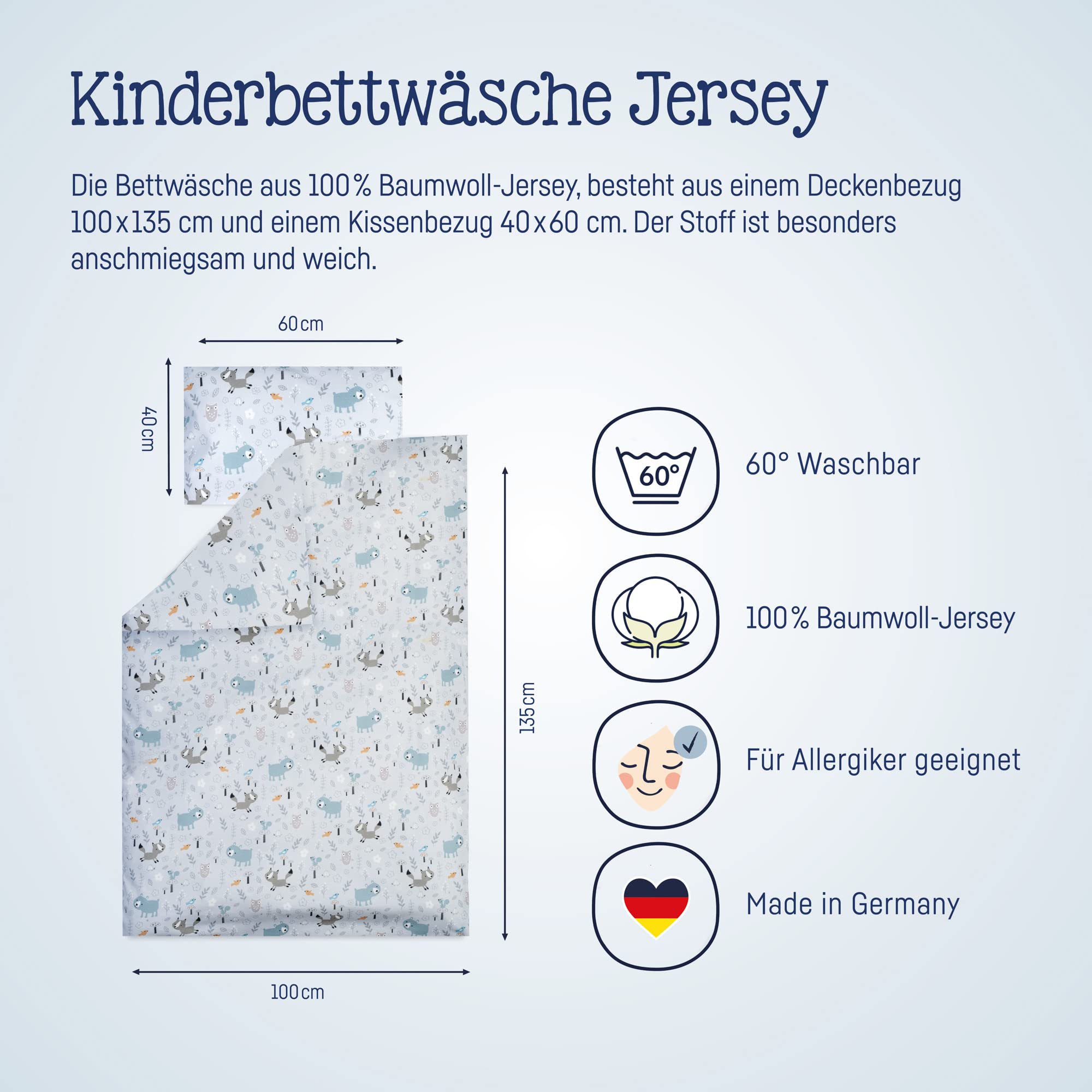 Julius Zöllner Juego de Ropa de Cama Infantil de 100 x 135 + 40 x 60 cm, 2 Piezas, Funda nórdica y Funda de Almohada, 100% algodón, con Cremallera, estándar 100 de Oeko-Tex, Smart Friends