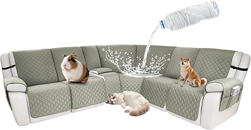 Miniatura 106 de Fundas impermeables para sofá reclinable seccional en forma de L, funda para sofá seccional reclinable de 7 piezas, antideslizante, lavable, juego