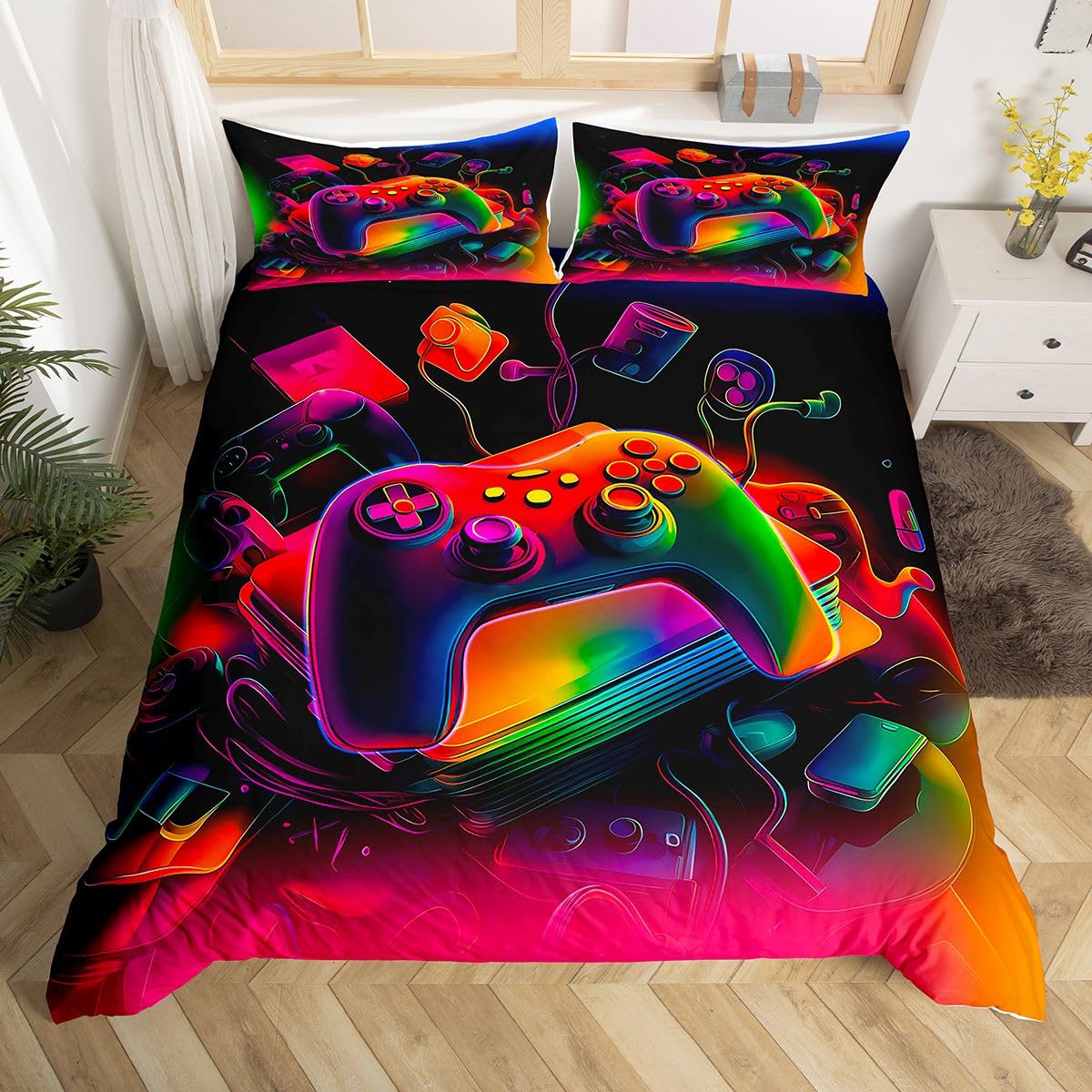 Homewish Gamer King Size Zestawy Poszwa Na Kołdrę Konsole Do Gier Pościel Nowoczesna Narzuta Na Kołdrę Do Gier Abstrakcja Vintage
