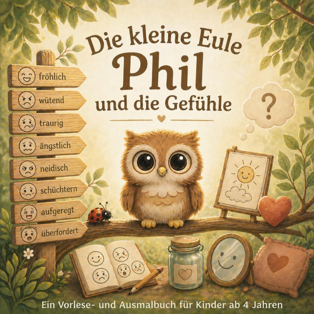 Die kleine Eule Phil und die Gefühle im Bauch: Ein einfühlsames Vorlesebuch über Gefühle für Kinder ab 4 Jahren – mit Ausmalbildern (Die Abendteuer der Eule Phil -> Lese- und Ausmalbücher)