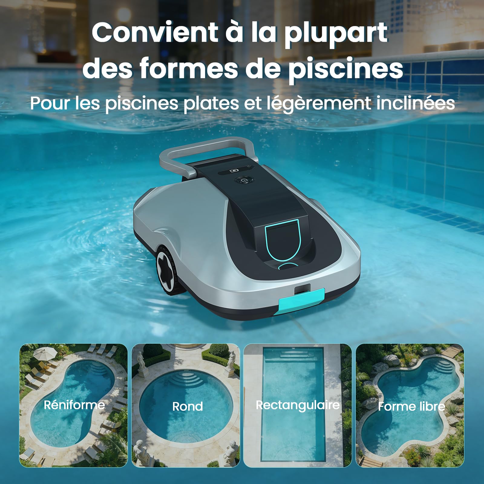 Batería para robot de piscina, robot aspirador inalámbrico, tiempo de funcionamiento de 200 minutos, navegación inteligente, función de aparcamiento automático y filtrado ultrafino, compacto y