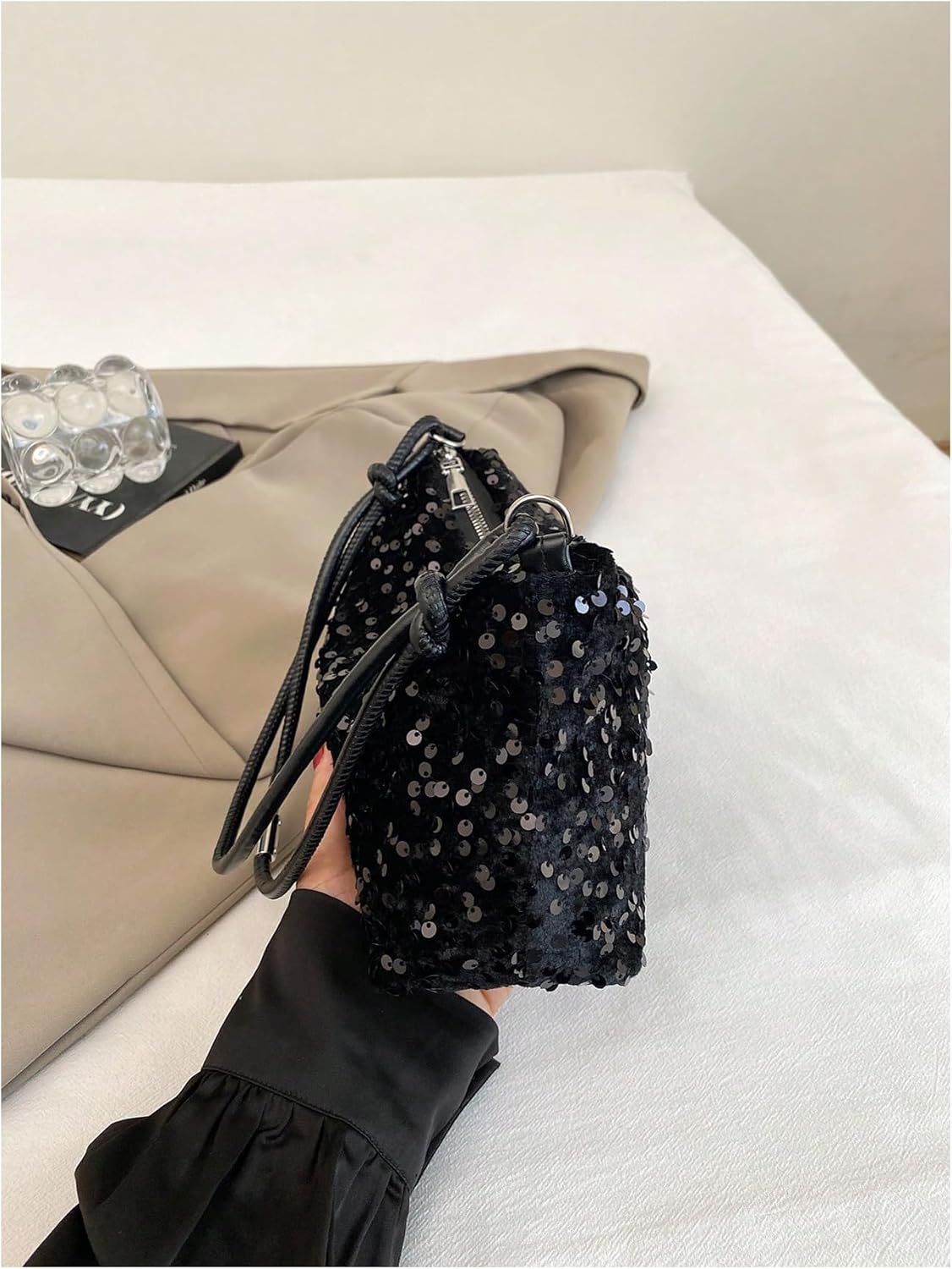 MakeMeChic Women's Sparkly Sequin Crossbody Purse Evening Clutch Handbag Bag Knot Zipper Y2k Purse Bag