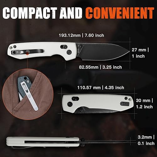 Miniatura 6 de Vosteed EDC - Cuchillo plegable ligero de bolsillo con clip para hombres y mujeres, cuchillo afilado con bloqueo de barra transversal con hoja de
