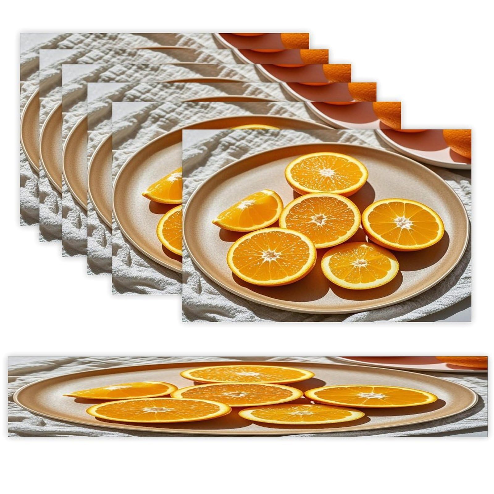 Orange Slices Table Runner and Placemats Set of 6 Heat Resistant Table Runner Place Mats Modern Cloth Table Mat Washable Linen Placemat Festive Reusable Set