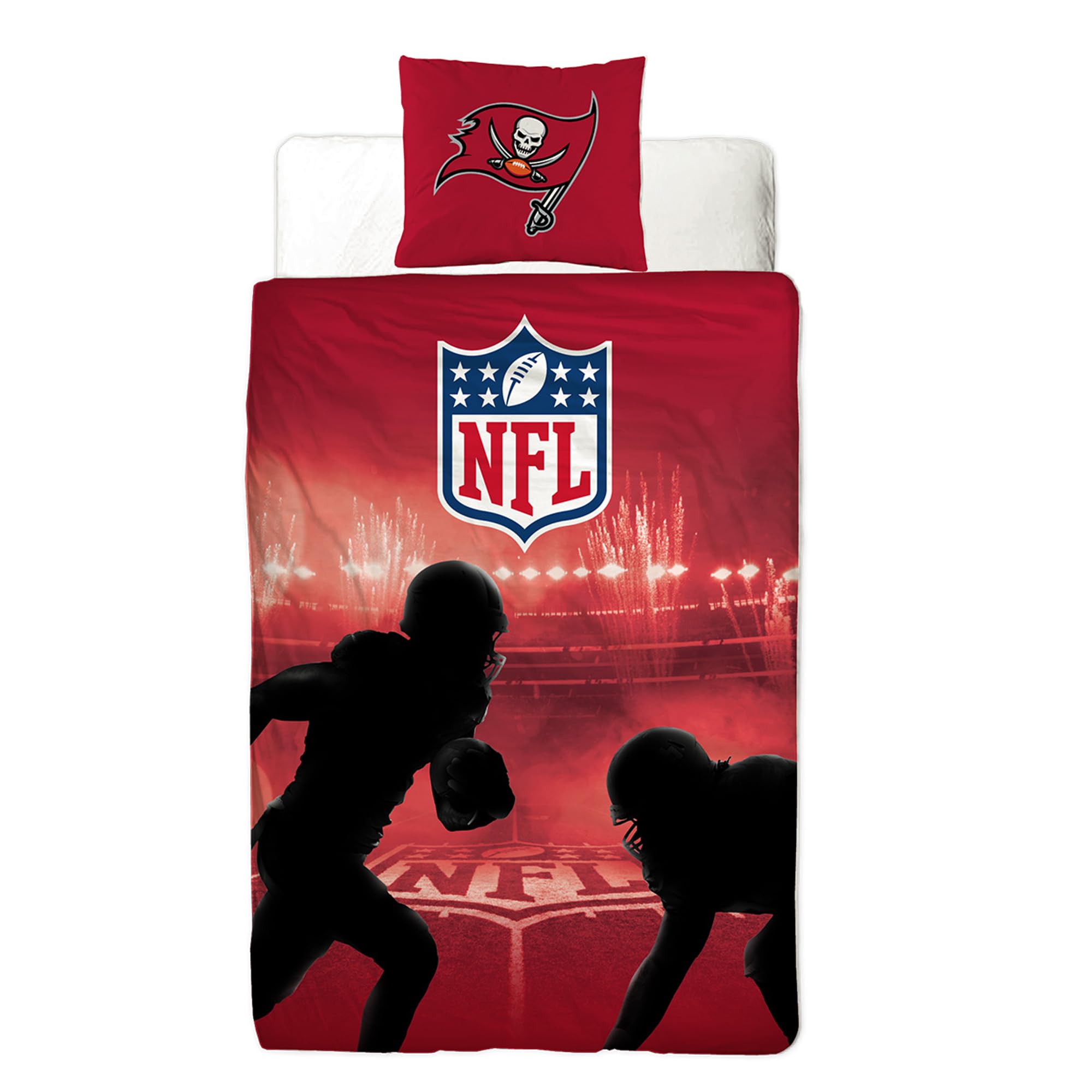 NFL Bettwäsche Tampa Bay Buccaneers 135 x 200 cm + 80 x 80 cm 100% Baumwolle Renforcé-Linon-Qualität mit Reißverschluss American Football Fan Super Bowl Captain Fear Wende-Bezug deutsche Größe
