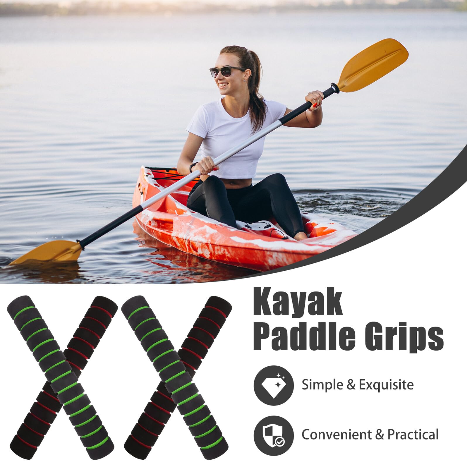 Fasce Antiscivolo per Pagaie da Kayak in Spugna Colorata 22 Cm, Protezioni Mani Ammortizzanti 2 Paia, Accessori per Kayak per Protezione e Comfort Durante la Navigazione