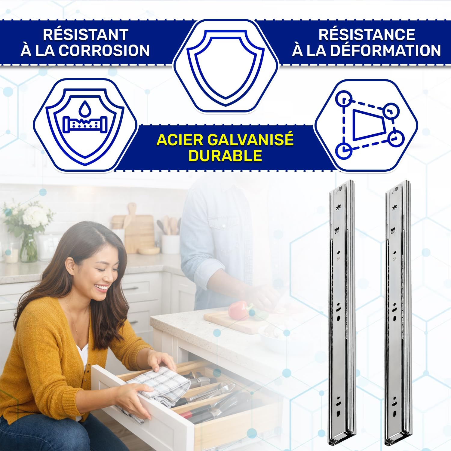 4 Paires Glissiere pour Tiroir sur Roulement à Billes 400x45 mm