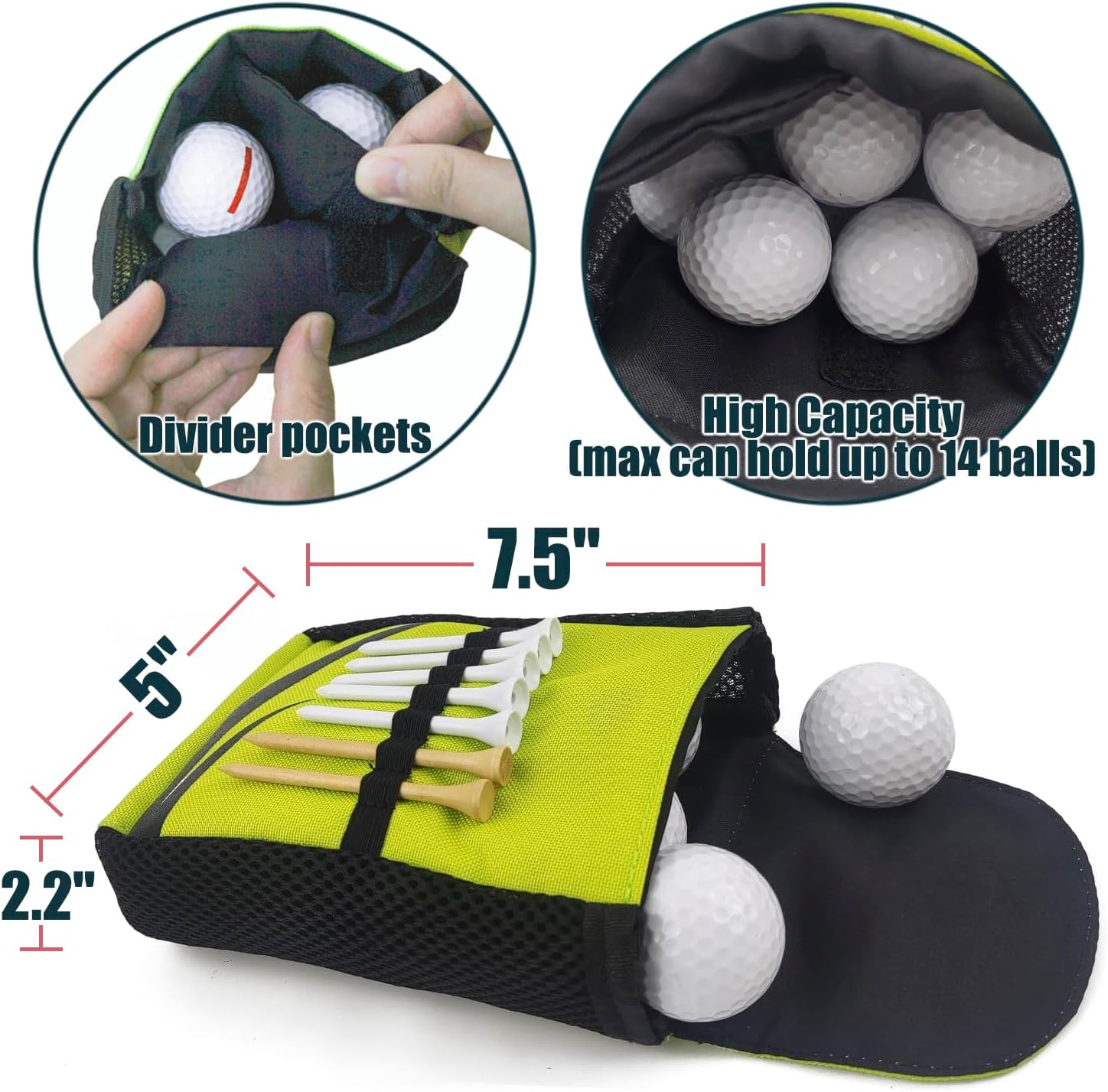 7.5"x5" Golf accessories bag, Golf ball bag, Golf Ball Pouch, Golf Bag Organizer, Golf Pocket with Clip for Men, Women