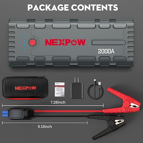 Miniatura 6 de NEXPOW Arrancador de Batería de Coche de Pico de 2000A Portátil con Carga Rápida USB 3.0 (Hasta Motor de Gasolina de 7.0L o Diésel de 6.5L), Caja
