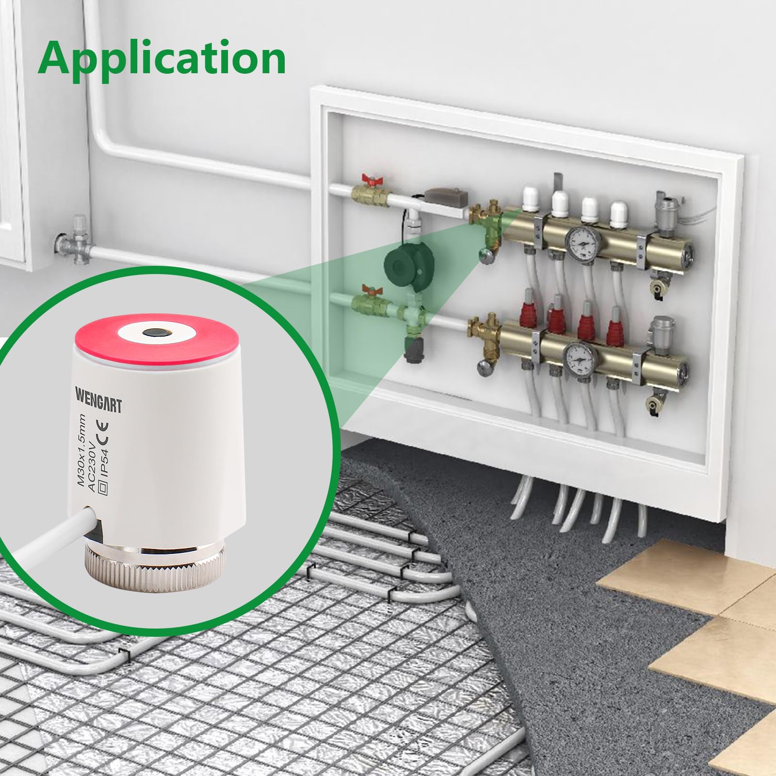 Wengart Siłownik termoelektryczny WG2208, AC230V normalnie zamknięty stan włączania/wyłączania widoczny, działa do ogrzewania podłogowego