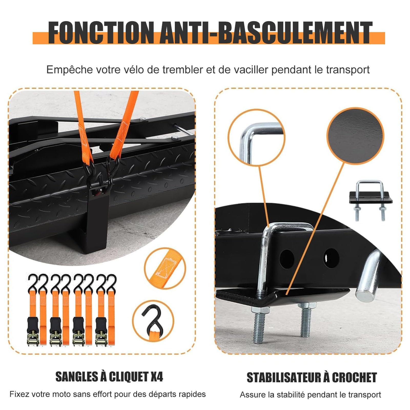 Portamotos de Enganche con Rampa de Carga, Capacidad de 272 Kg - Transportador de Motos de Cross y Scooters para SUV y Camionetas - Incluye Receptor de 5 Cm