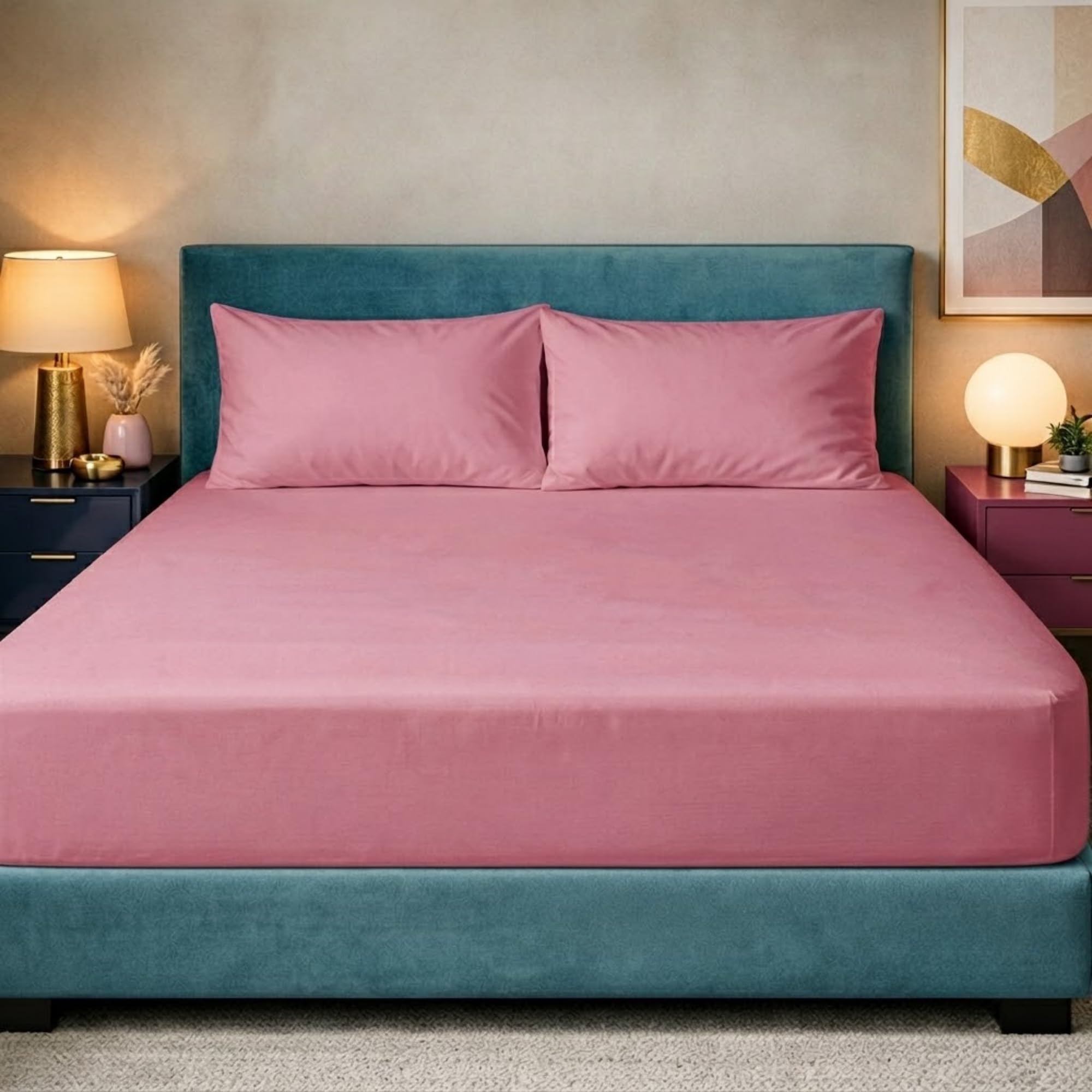 Z&A Bedding Pink Fitted Sheet King - 30CM Extra Deep Elastic Corners Bedsheet, Soft Brushed Microfibre Sheet, Washable, Shrinkage & Fade Resistant